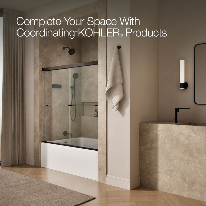 Revel 59.63'' x 55.5'' Double Sliding Bath Door with CleanCoat® Technology, Anodized Dark Bronze, Crystal Clear