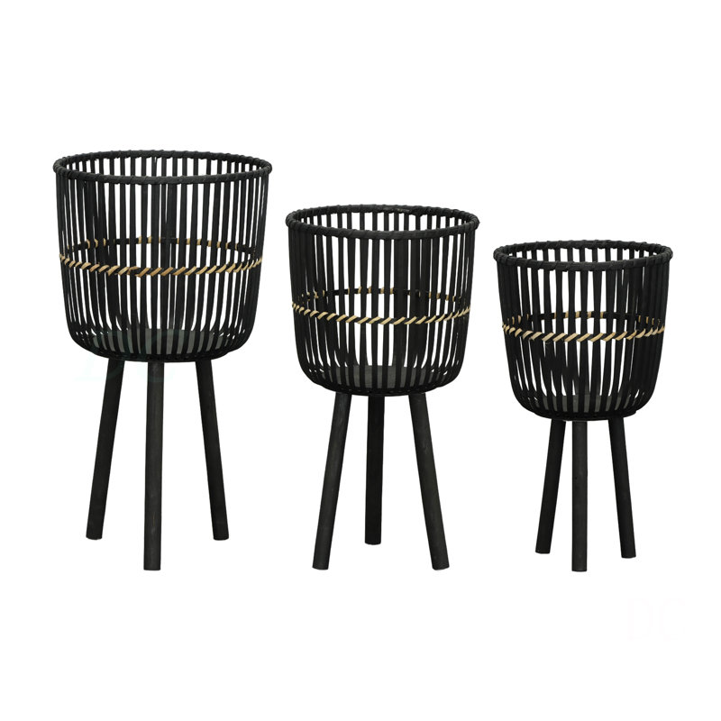 S / 3 DÉCORATIFS À PIEDS EN BAMBOU 11/13/15 po