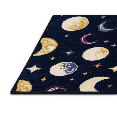 Machine Washable Space Blue Area Rug