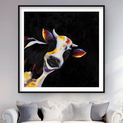 Une vache amusante - imprimé mat noir encadré pour la décoration intérieure