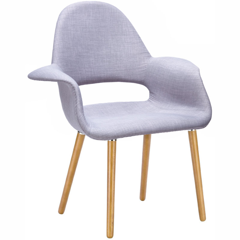 Conover Clontz Upholstered Dining Armchairs – Mid-Century Modern Fabric Seat with Natural Wood Legs (Set of 2), Organic Gray