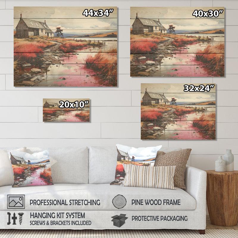 Meadow Cottage At The Pond III - Paysage sur bois, H 10 po x l 20 po x P 0,78 po