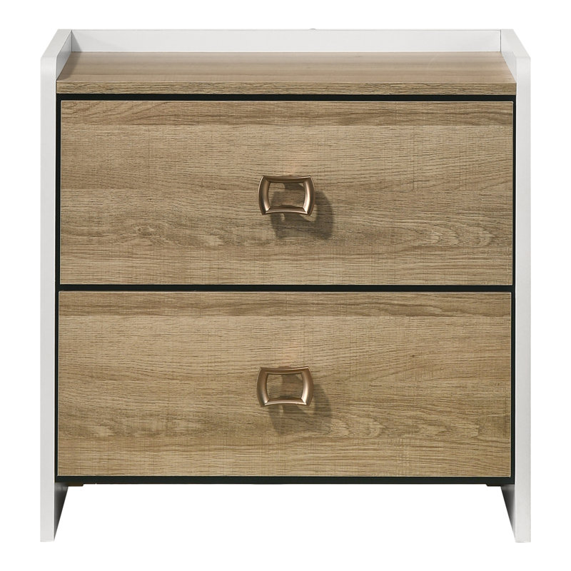 Table de chevet 2 tiroirs Plainfield, Brun / Blanc