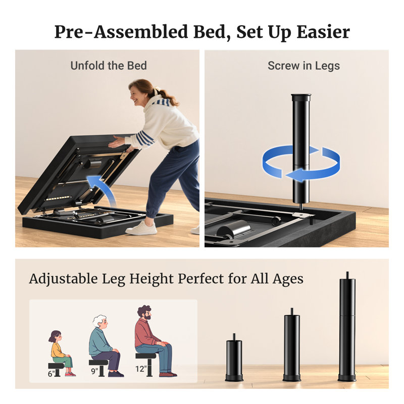 T600 Adjustable Bed Frame with Remote & Massage - Syncable Electric Beds Bases, Zero Gravity, Dual Side USB, Nightlight, Quiet Motor, 5 Min Easy Assembly