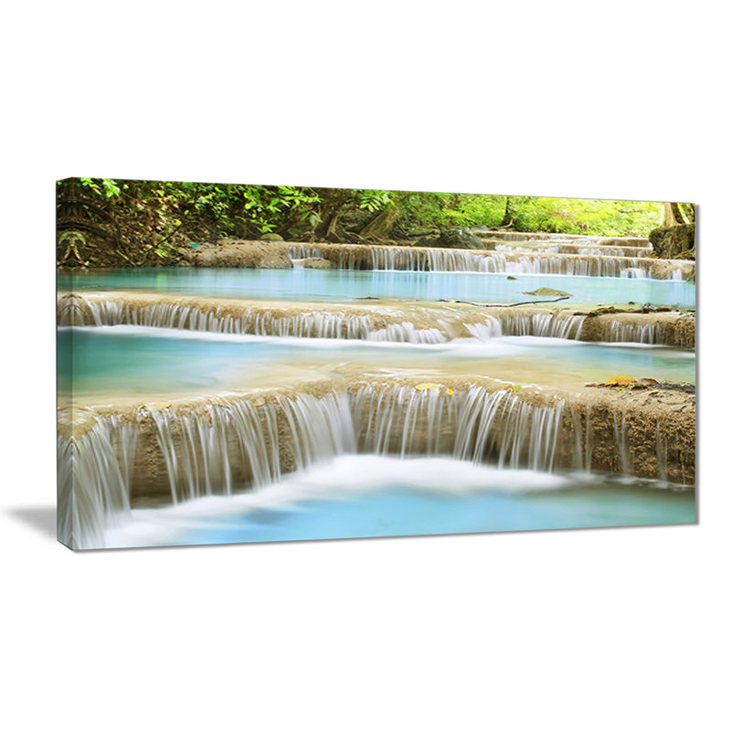 « blue erawan cascade landscape », reproduction de peinture à l’huile sur toile, H 20 po x l 40 po x P 1po