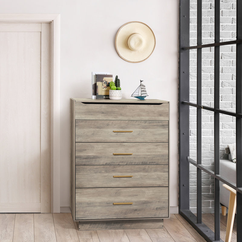 Commode en bois massif à 4 tiroirs Evra l 35,43 po, Brun