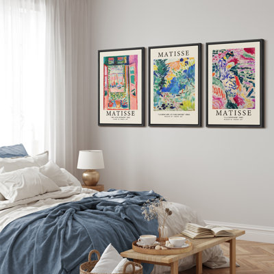 Classical Artwork "Vibrant coloré, décoration murale Henri Matisse, images murales de paysage abstrait moderne, grande impression sur toile encadrée, ensemble de 3 pièces" 16 "x 24" x 3 pièces, 24 "x 36" x 3 pièces