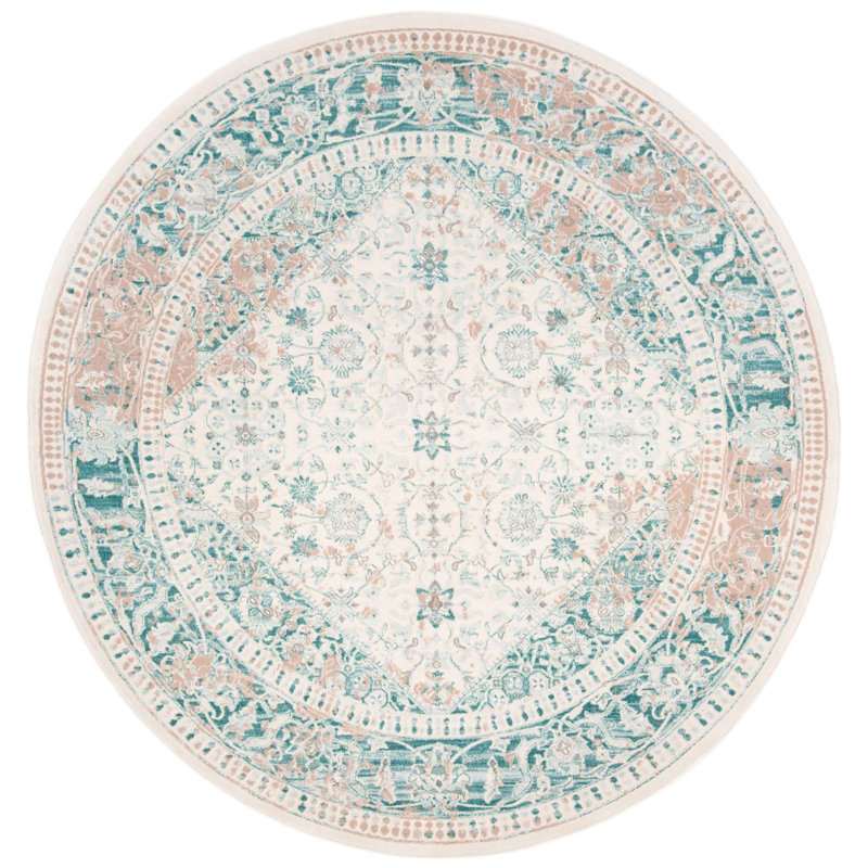 Tapis oriental turquoise / ivoire Alston, Rond 6 pi 7 po
