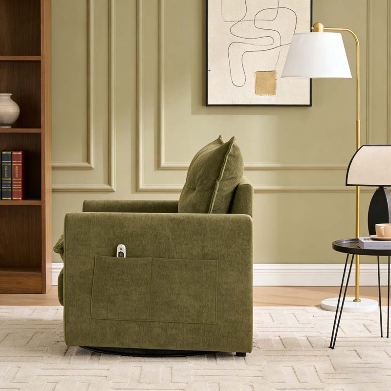 Thick Padded Arm Chair with Solid Metal Base, Comfortable Single Sofa Chair, Swivel Accent Chair, Olive Green