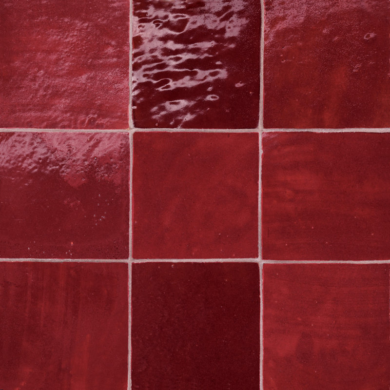 Zagora 4" x 4" Glossy Zellige Field Tile, Rouge
