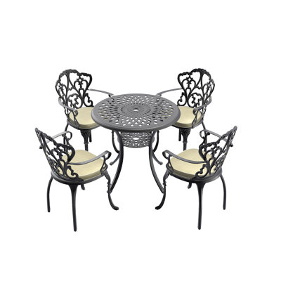 Ensemble de meubles de patio en aluminium coulé avec cadre noir et coussins de siège blanc cassé (même SKU: W1710S00048)