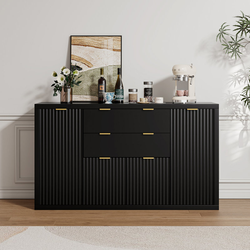 Buffet l 56 po avec 2 tiroirs, armoires de rangement, table de buffet avec tablettes réglables