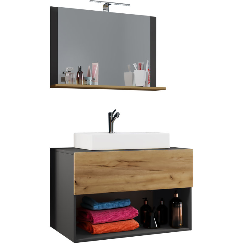 Raytheon Bathroom Furniture Suite, Black/Oak