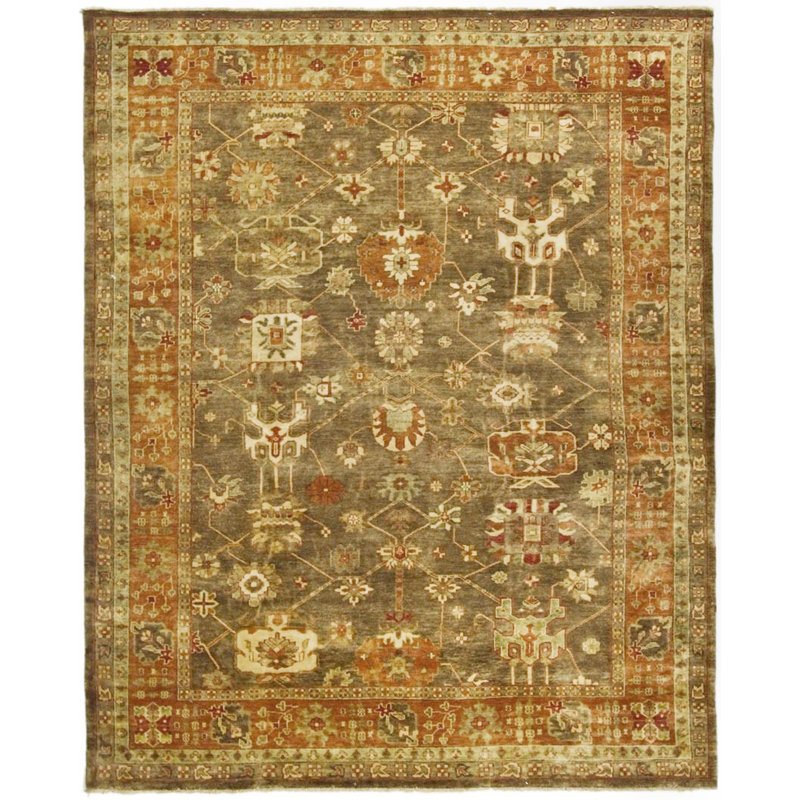 Oushak Oriental Hand-Knotted Wool Brown/Rust Area Rug, Rectangle 10' x 14'