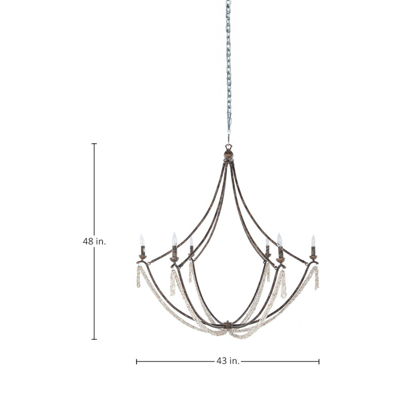 Nakita 6 - Light Candle Style Chandelier, Rust Brown