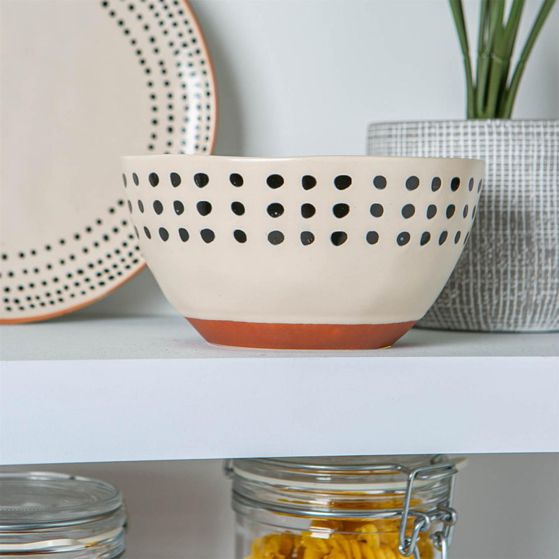 Nicola Spring - Spotted Rim Stoneware Cereal Bowl - 15cm - Monochrome