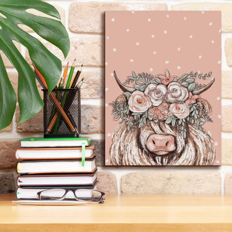 Art mural sur toile Epic Graffiti «Boho Cow 1» par Ashley Bradley, H 16 po x l 12 po x P 0,75 po