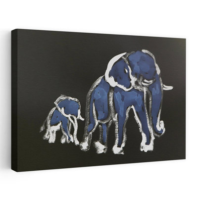 «Blue Elephant Family Abstract Modern Peaceful Elephant Wildlife», reproduction d'art murale