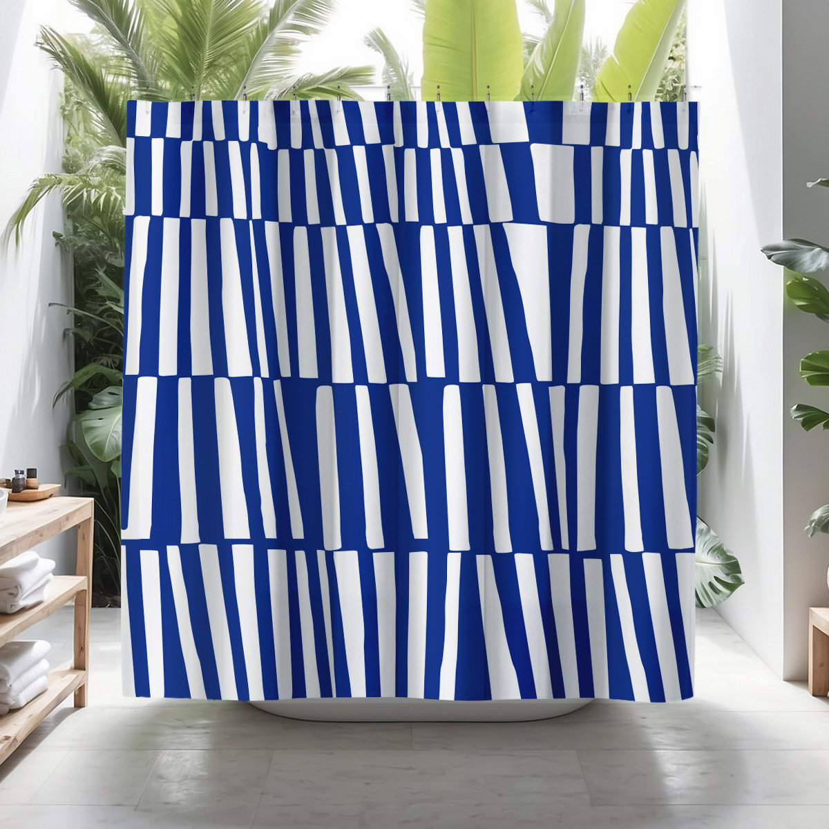 Thora Abstract Mid-Century Shower Curtain, Navy