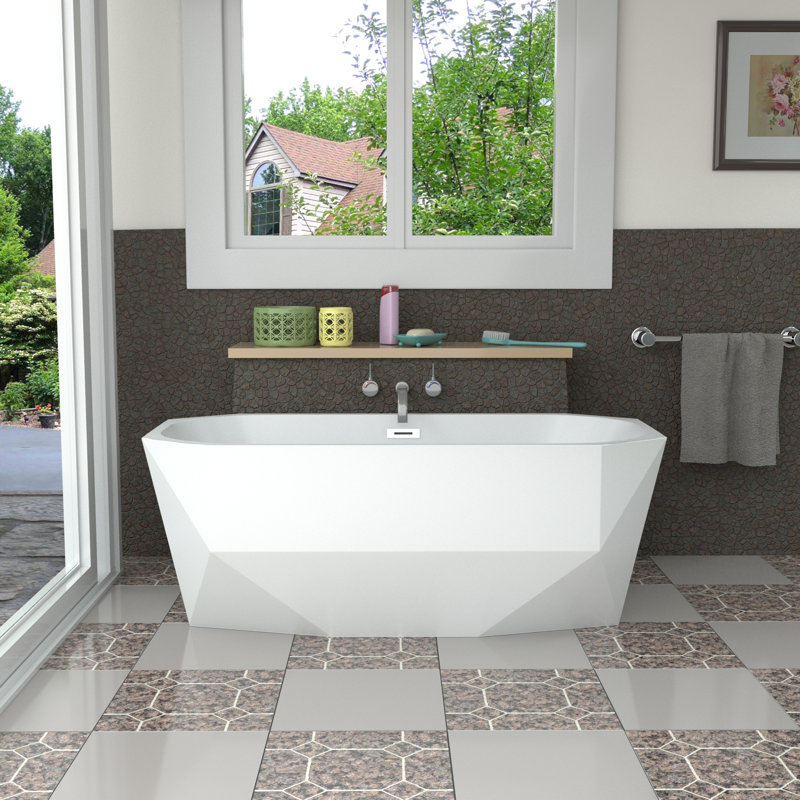 63" x 29" Freestanding Soaking Acrylic Bathtub