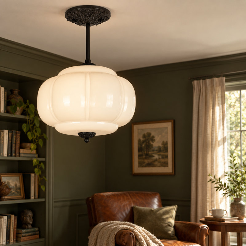 Luminaire suspendu en verre blanc 3 lumières