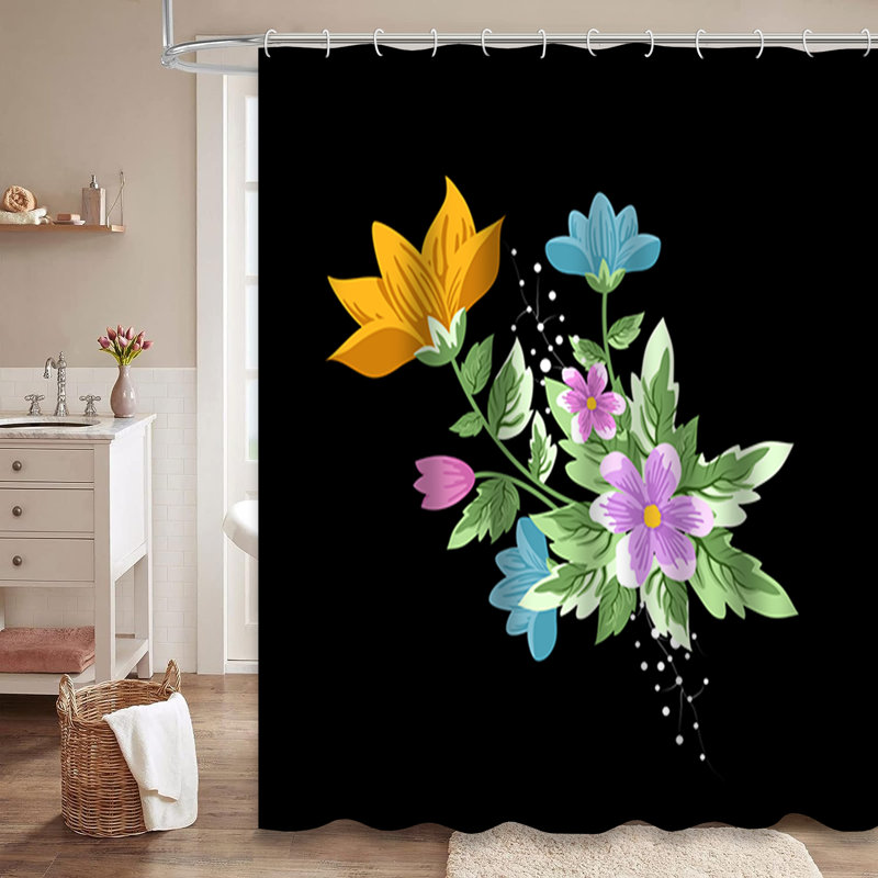 Modern Black Floral Creative Trendy Shower Curtain with 12 Hooks, L 72 po x l 72 po