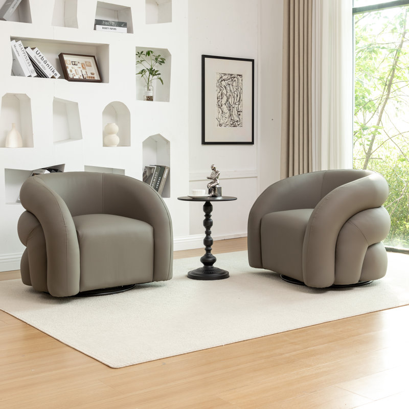Fauteuil demi-tonneau pivotant en cuir artificiel, Gris