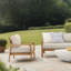 Lexy Outdoor Olefin Upholstered Teak Wood Accent Chair, Taupe
