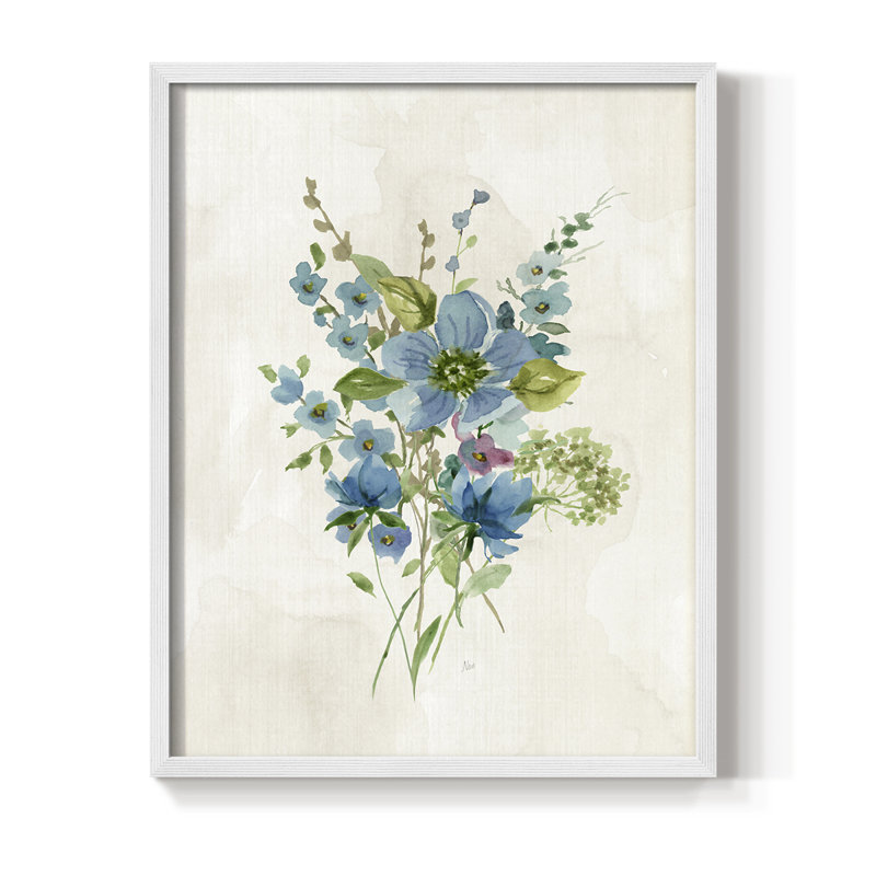 «Bouquet of Blue II», reproduction encadrée - bois massif, H 30 po x l 24 po, Blanc