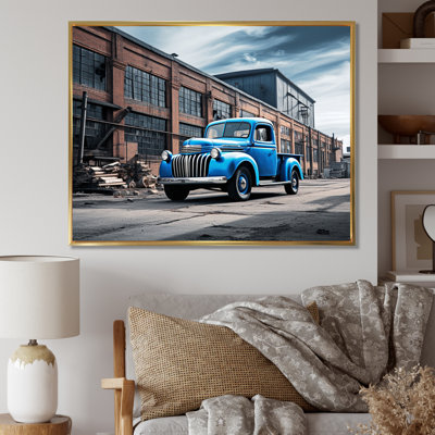 Blue Pickup Truck Industrial Drive I - Transportation Canvas Wall Art