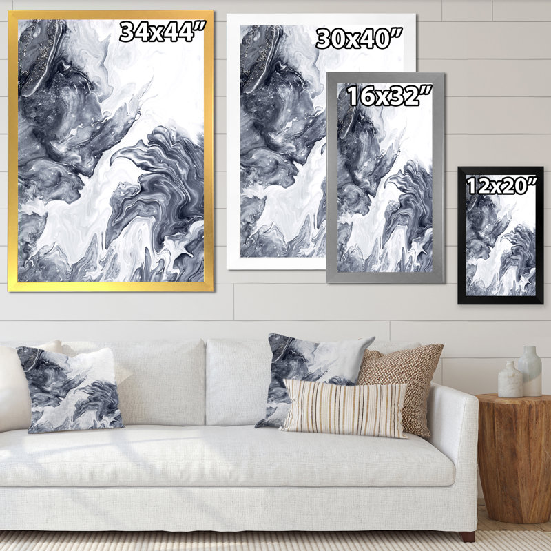 «Black and White Silver Creative Abstract», peinture sur toile, H 20 po x l 12 po x P 1 po, Cadre photo blanc