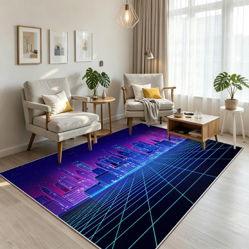 Tapis d'intérieur rétro clair et lavable à la machine, Rectangle 71 po x 98 po