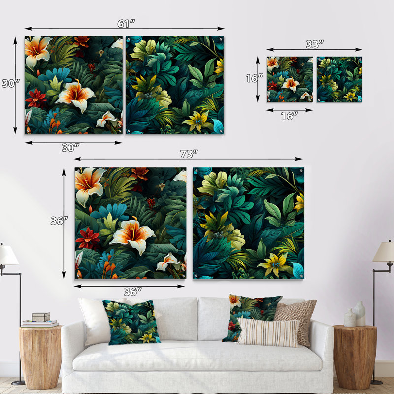 Ensemble de 2 peintures murales en acrylique Rainforest Radiance, H 16 po x l 33 po
