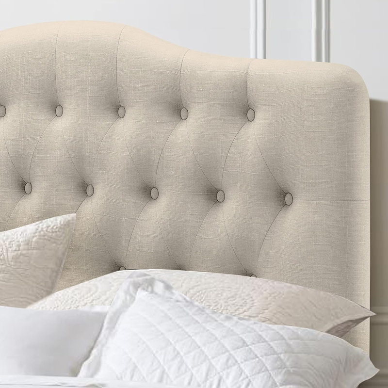 Tufted Upholstered Headboard, Solid Wood Head Board with Wood Legs, Adjustable Height Bed headboard Fabric Headboard in Modern Button Design