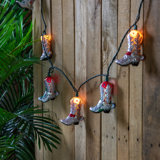 10-Count Cowboy Boot Patio Light Set 5.75Ft Green Wire