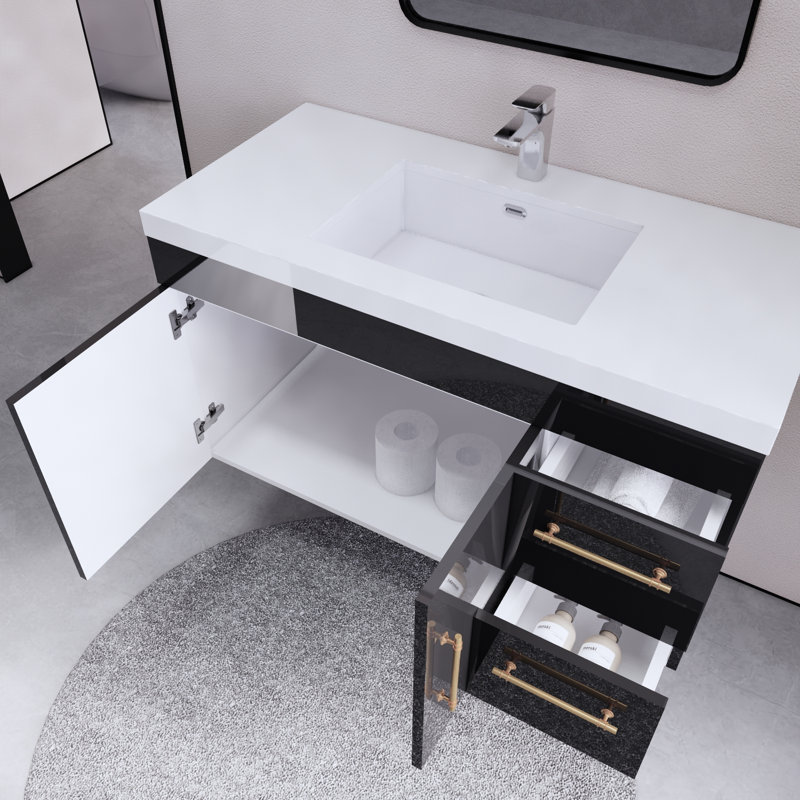Ensemble de meuble-lavabo mural simple 42 po Doddridge, Noir lustré