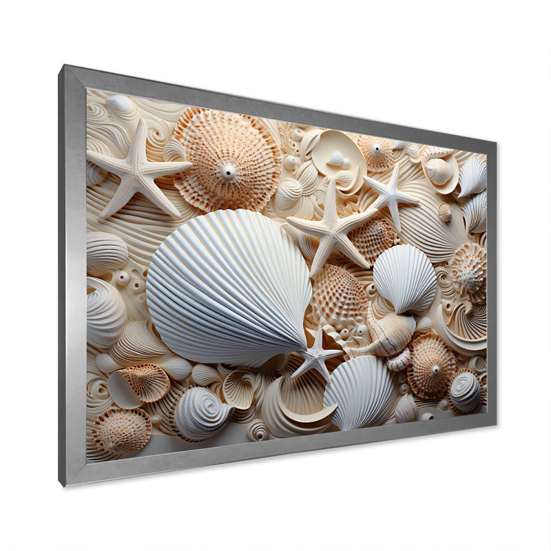 Photographie de coquillage blanc minimal III sur toile, Cadre simple argenté, H 12 po x l 20 po x P 1 po