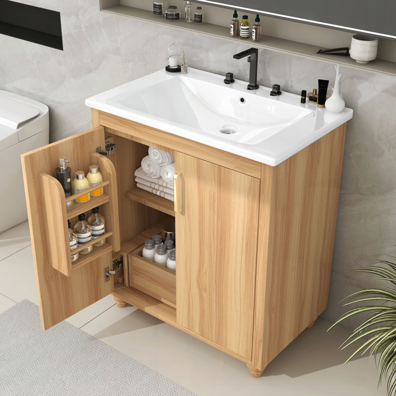 Meuble-lavabo de 30 pouces avec évier, rangement multifonctionnel et panneau de fibres à densité moyenne durable pour les salles de bain modernes