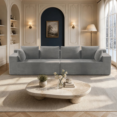 Canapé 4 places moderne à assise profonde, canapé modulaire rembourré en mousse de compression rembourré en velours côtelé, aucun assemblage requis