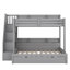 Lit simple superposé au dessus d'un lit double avec escalier de rangement, tablettes de rangement et port USB, cadre de lit superposé avec lit gigogne-1438530436