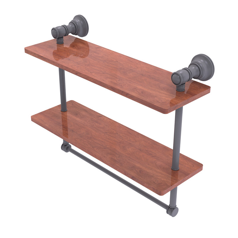 Tablette en bois massif 2 pièces avec barre à serviettes Freyja, H 5,54 po x l 16 po x P 9,5 po, Gris mat