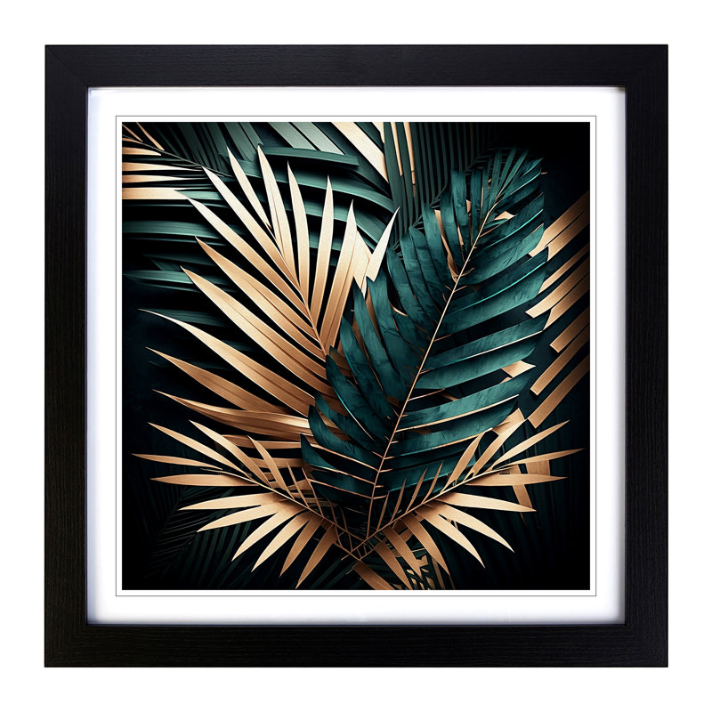 Palm Leaf Geometric - Framed Print, Black