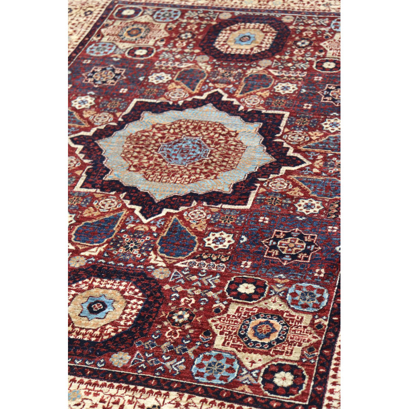 Tapis rouge / marron / beige unique 3 pi 10 po x 5 pi 10 po Mamluk