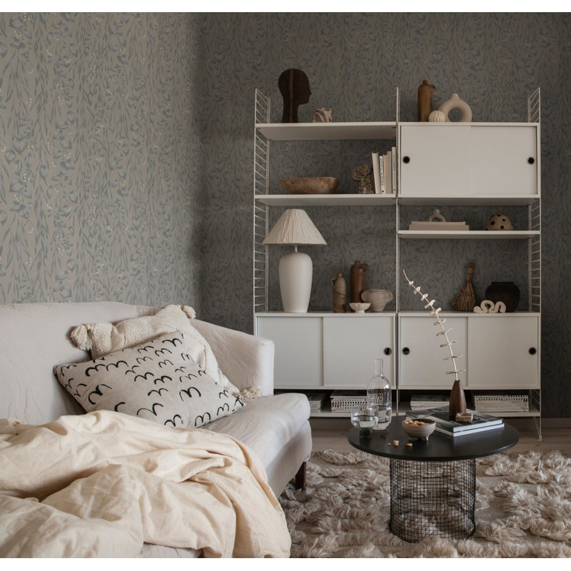 Jordnara Floral Wallpaper Roll, Misty Blue
