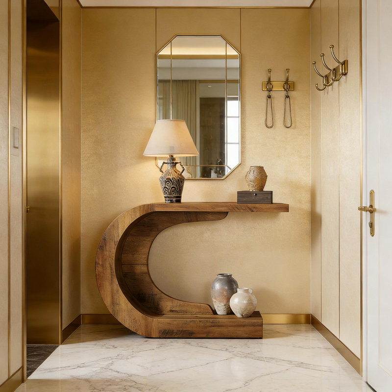 Table de couloir contemporaine, console moderne, table basse en forme de C
