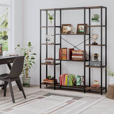 Oscer Bookshelf Industrial 5 Tier Etagere Bookcase Bookshelves for Living Room, Bedroom 17 Stories Color: Black/Brown