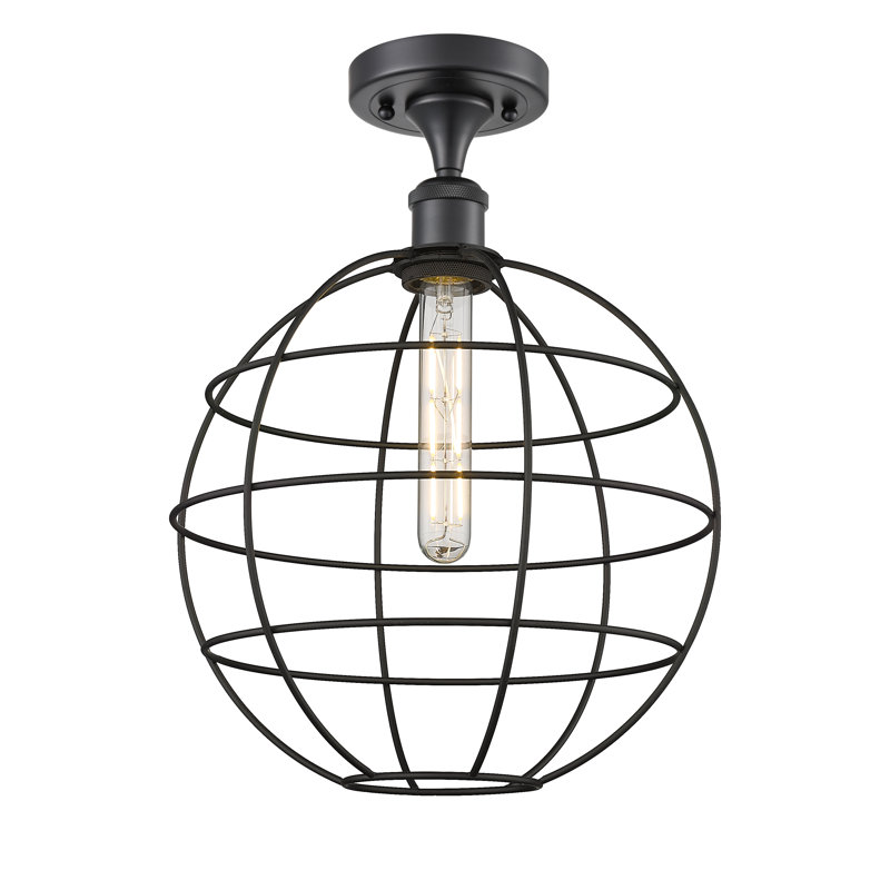 Plafonnier semi-encastré 1 lumière Ballston Lake Placid, H 16 po x l 12 po x P 12 po, Noir mat