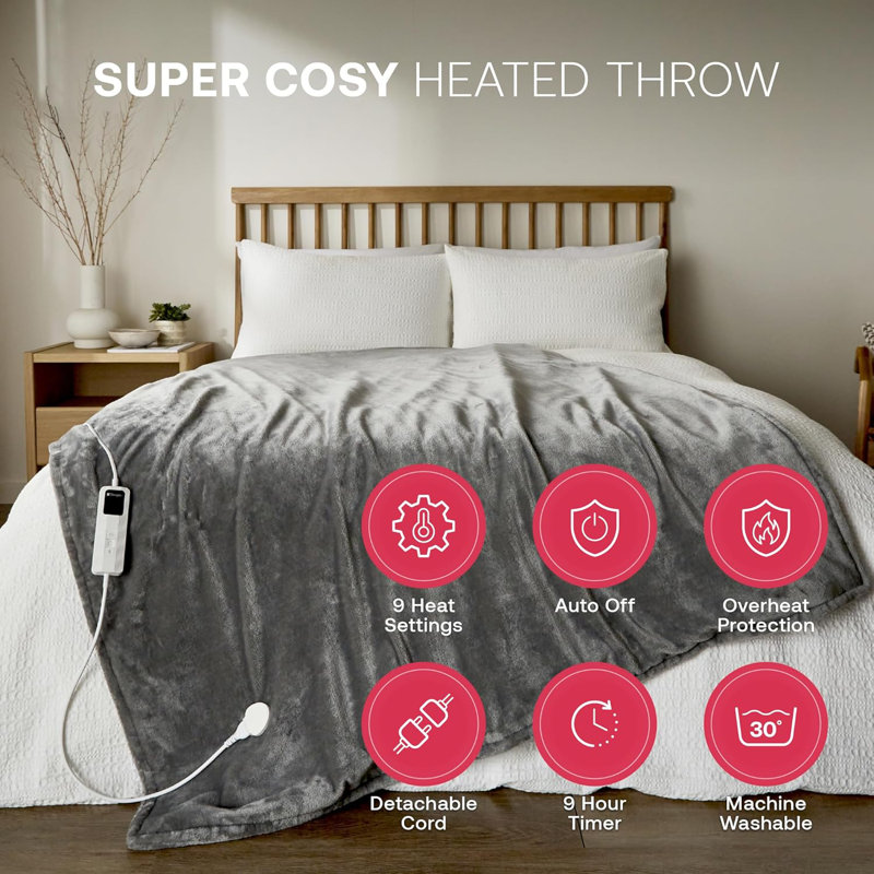Dimplex Super Cosy Heated Throw - Grey, Grey