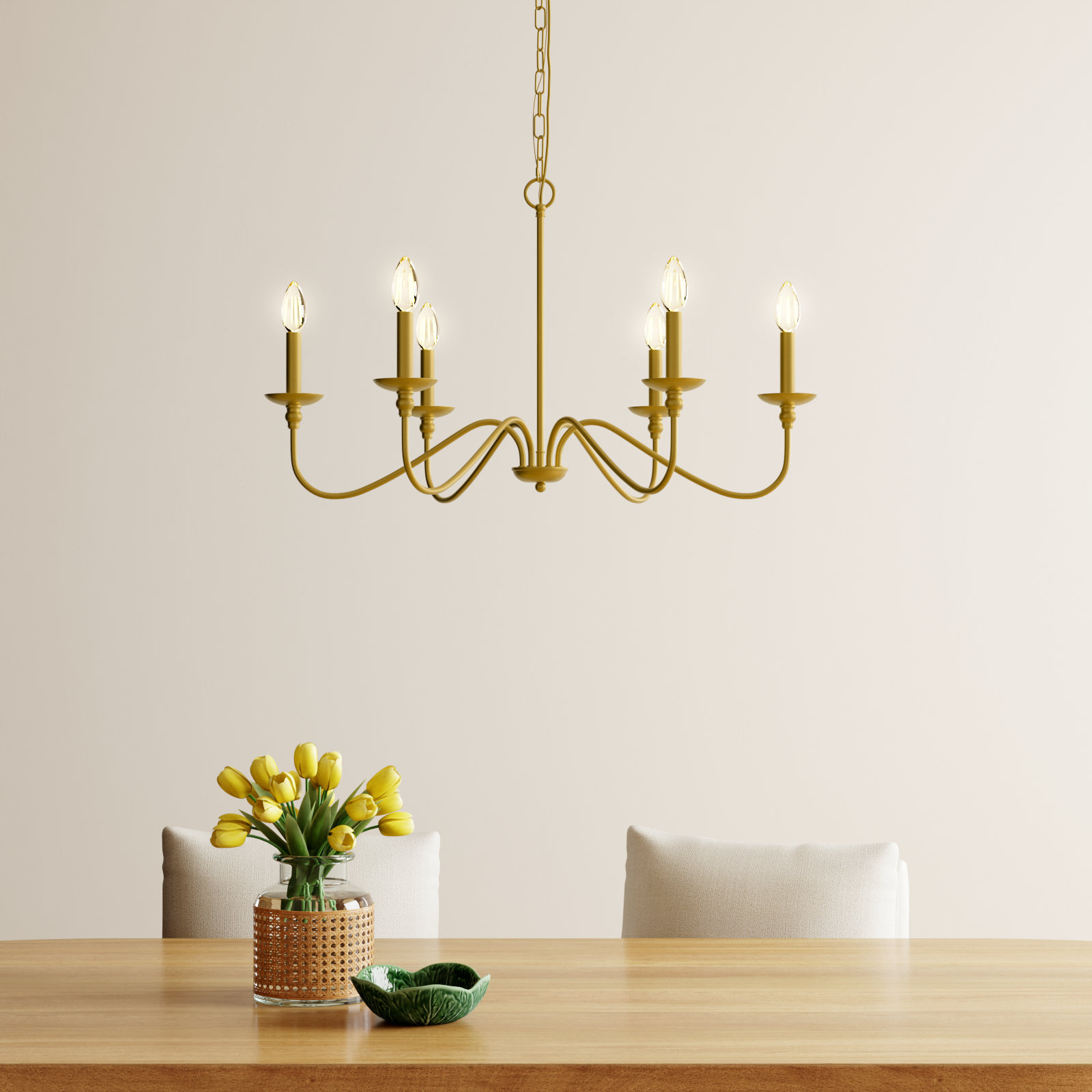 Ableton 6 - Light Candle Style Classic / Traditional Chandelier, Brass, 18" H x 30" W x 30" D