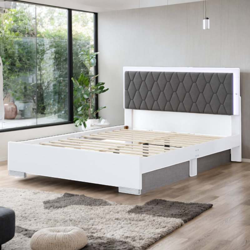 Upholstered Platform Bed, White